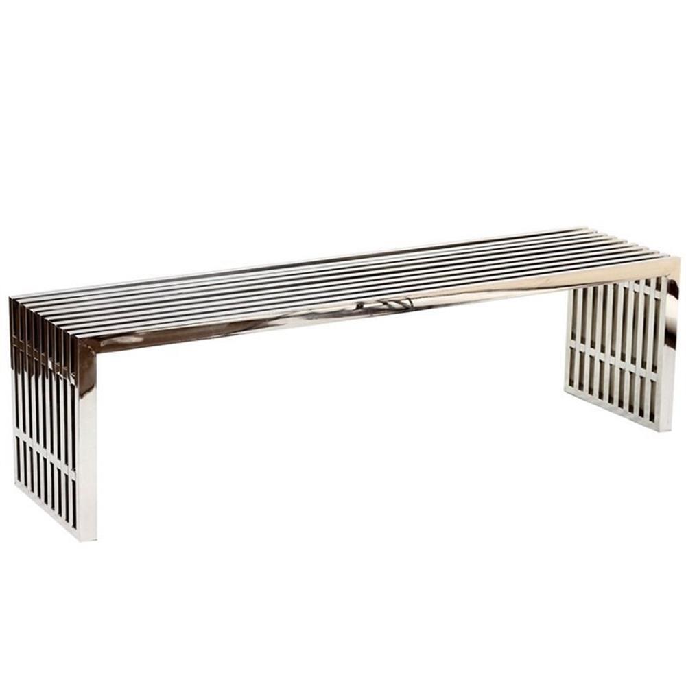 Hawthorne Collections 60" Metal Dining Bench in Silver