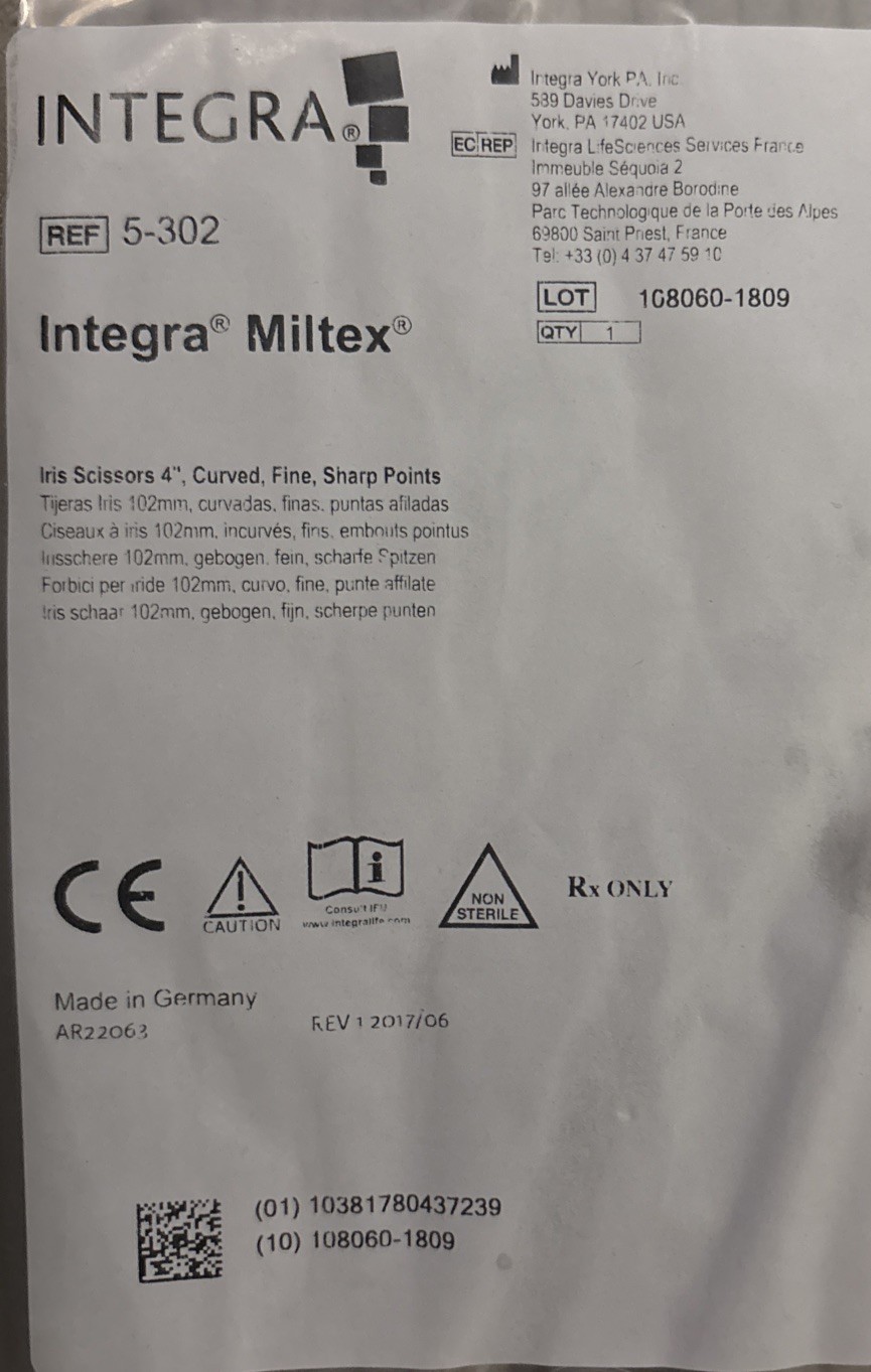 Integra Militex Iris Scissors 4”, Curved, Fine, Sharp Points