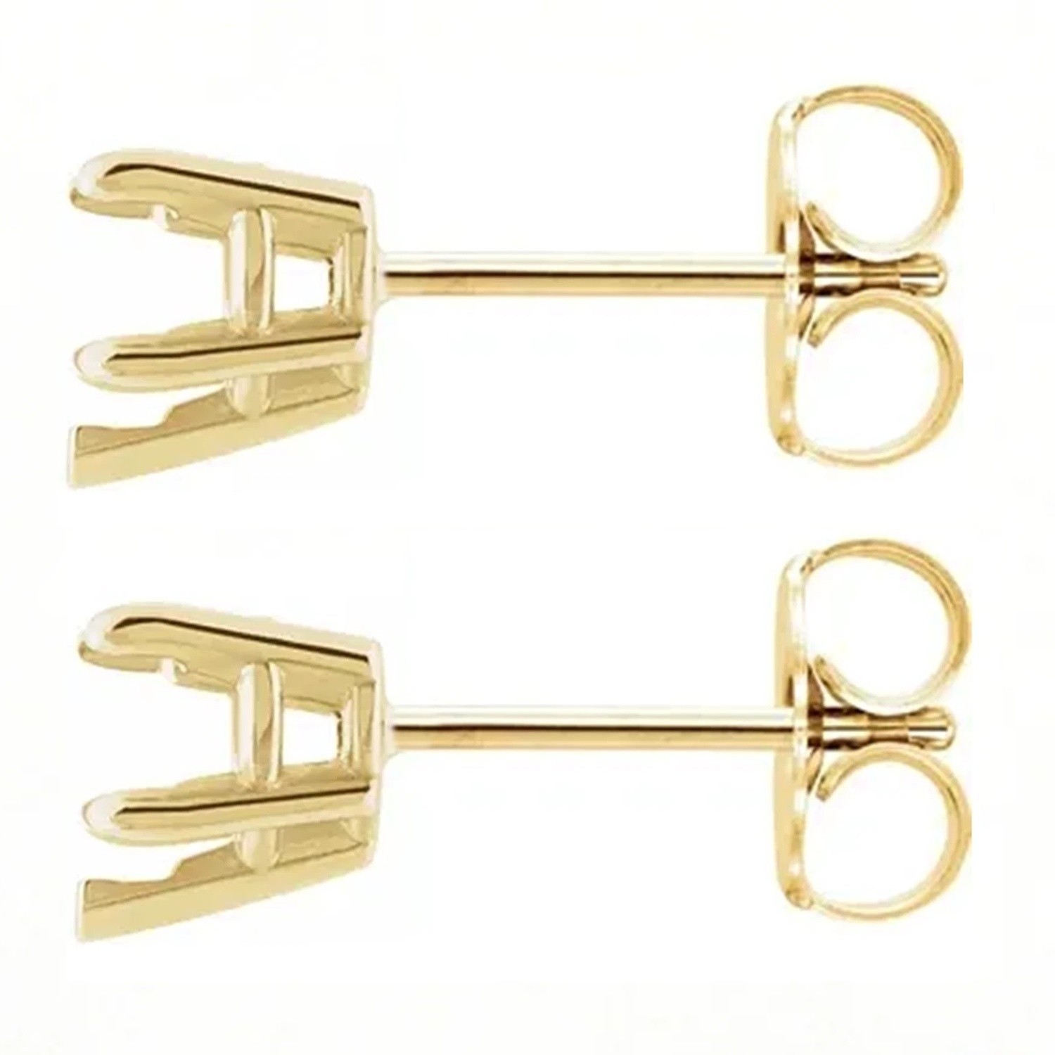 Earring Mountings Heart Cut Solid 14K Yellow Gold 5 Prong  Friction Back  1 Pair