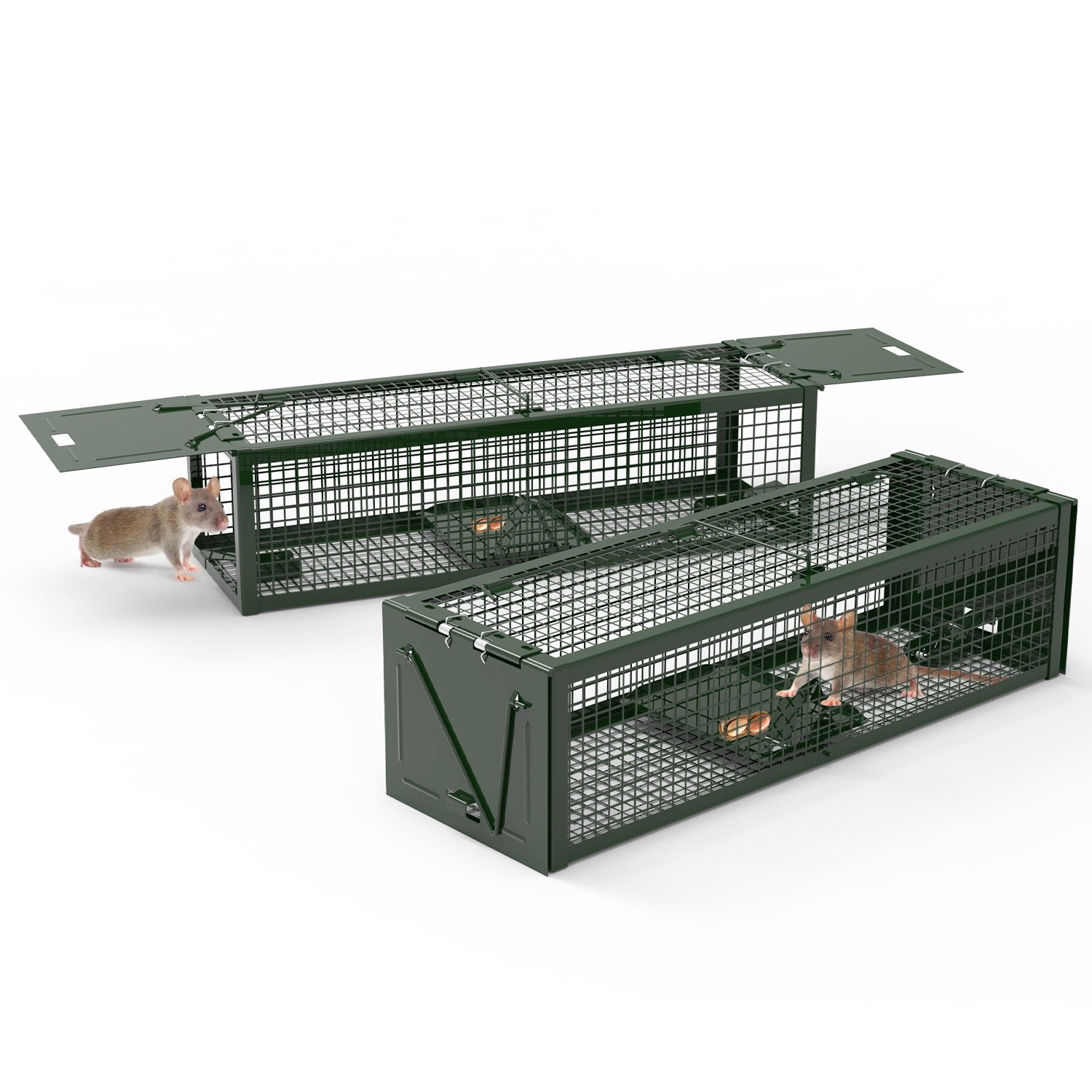 2PCS Humane Live Rat Trap 15.35x4.72x3.94in 2-Door Cage Iron Rodent Trap Cage US