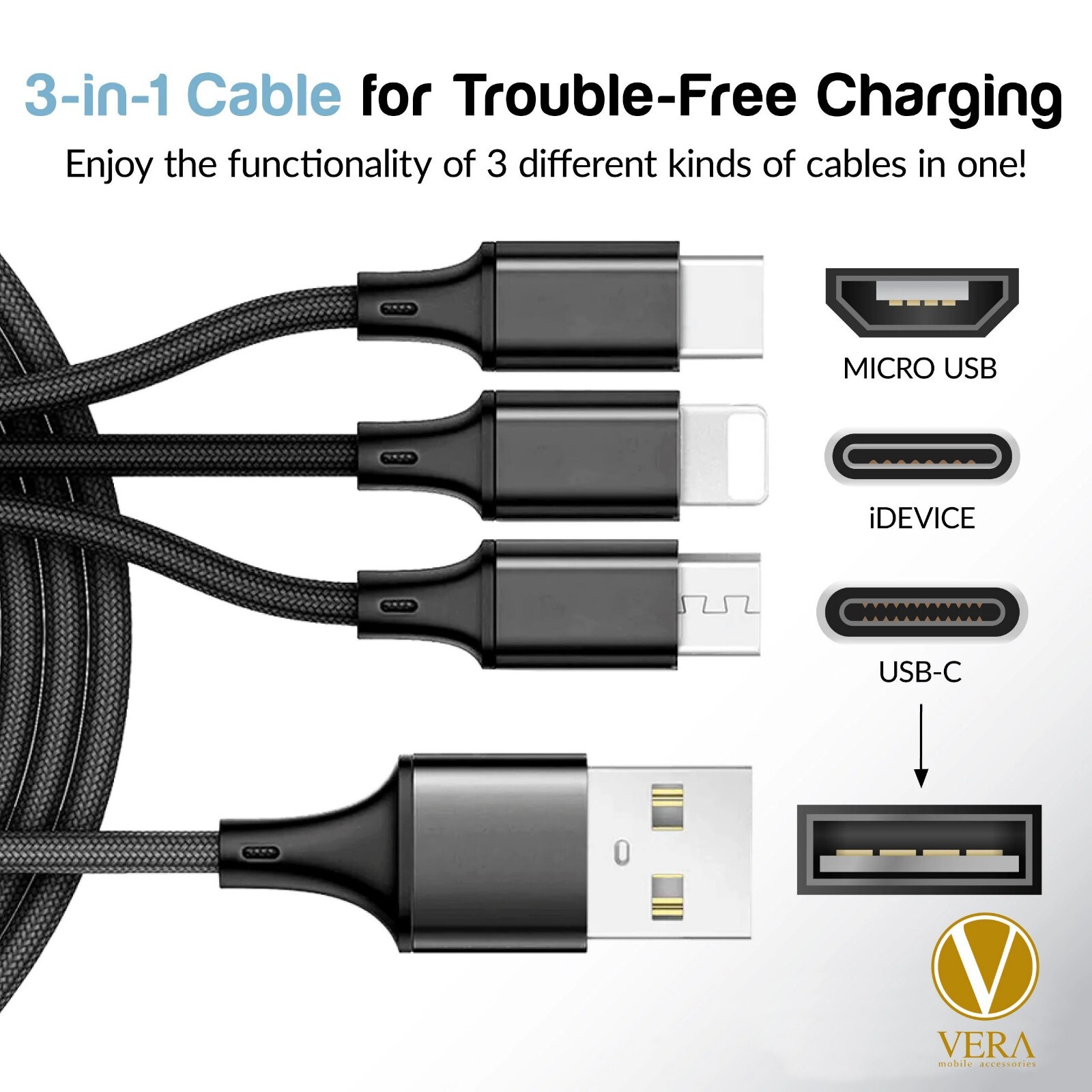 3in1 Fast USB Charging Cable Universal Multi Function iPhone 17 Charger Cord lot