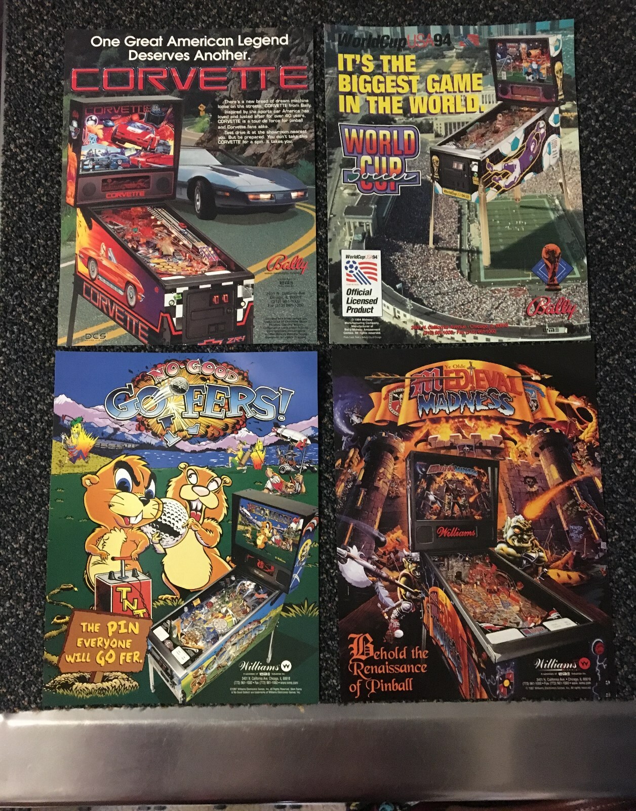 4 1990's PINBALL FLYERS IN MINT CONDITION WITH FREE STERN AC/DC FLYER