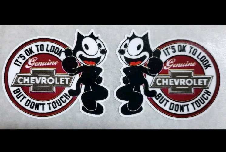 Felix the Cat Left/Right Burg. Chevy Look Do Not Touch inside the Glass Decal