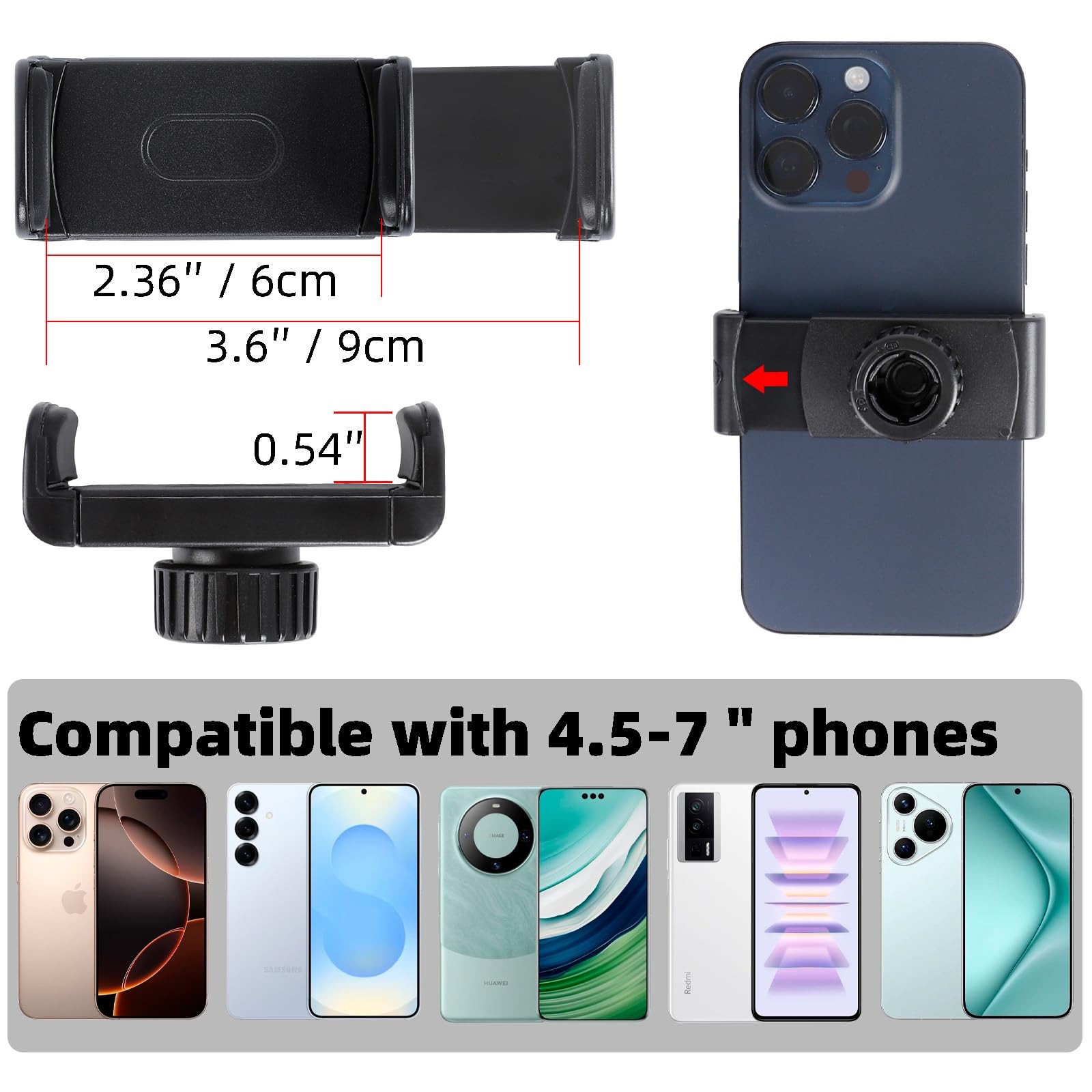Mic Stand Phone Holder, Flexible Phone Mount with 7.9" Removable Gooseneck for M