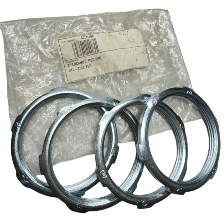 (Pack of 4) Steel City LN108 Steel Zinc Locknut 3" RGD/IMC, SCLN108