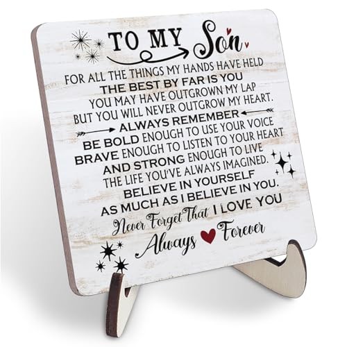 Personalized Desk Sign for Son - 'To My Son, From Mom & Dad' - Wooden Keepsake