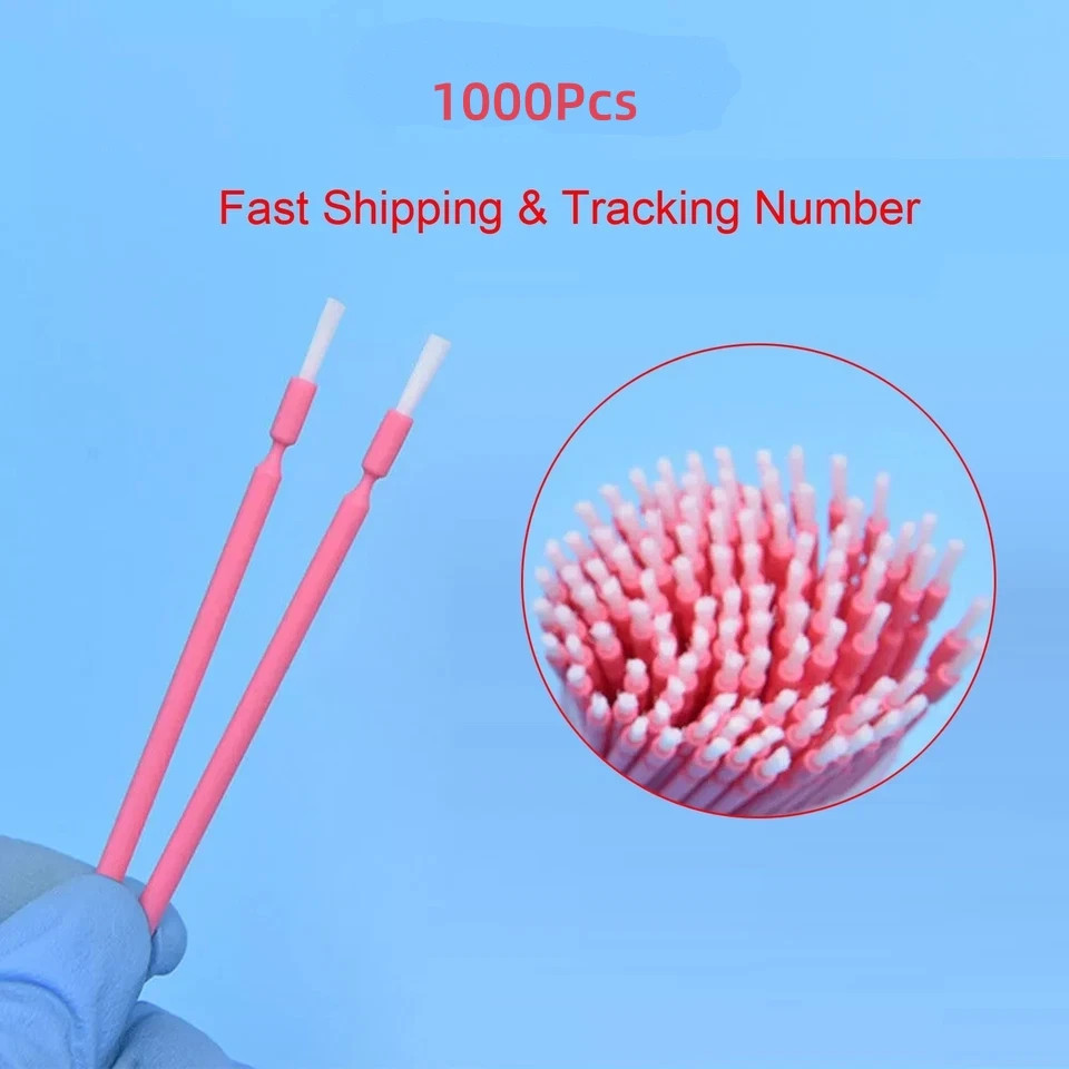 1000Pcs Dental Micro Brush Disposable Bendable Applicators Tips Long Handle Pink