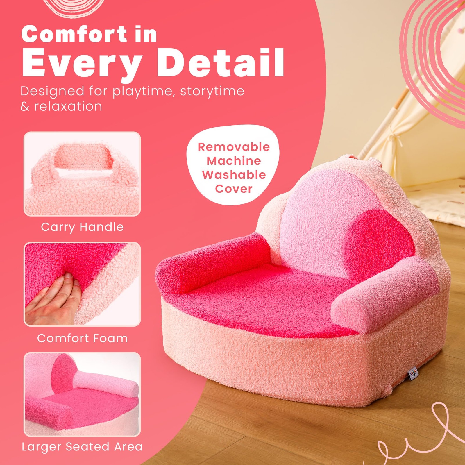 Toddler Foam Chair | Cute Pink Soft Lounge Chair for Toddler Girls Ages 1–4 |...