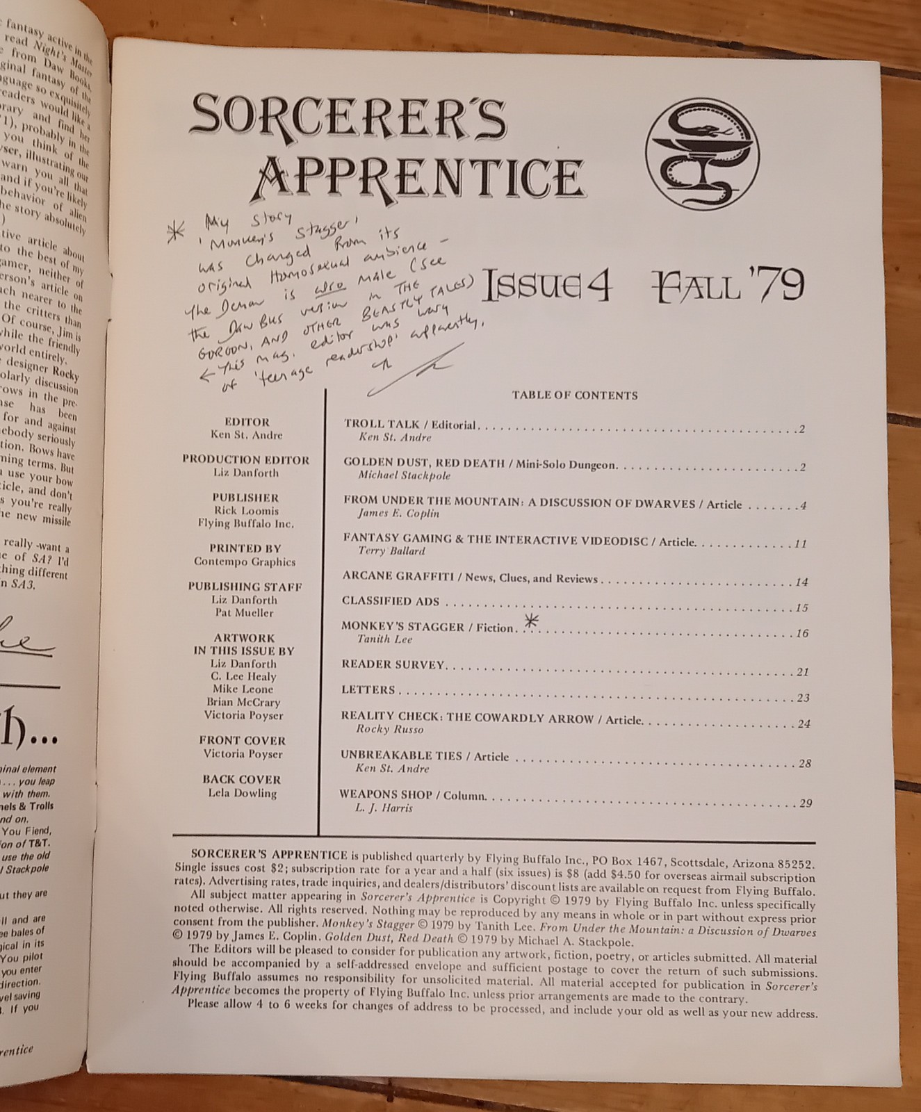 Tanith Lee in Sorcerer's Apprentice #4 - Story With Comment From Tanith Herself