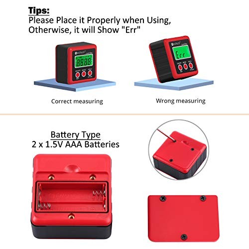 Digital Angle Finder, Backlight LCD Digital Angle Gauge Protractor Red