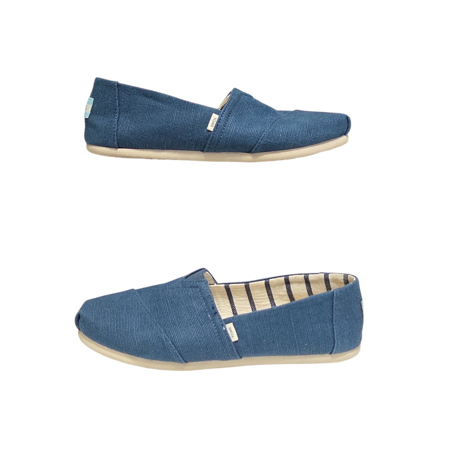 TOMS Earthwise Alpargata Navy Blue Canvas Slip On Flats Shoes Womens 8