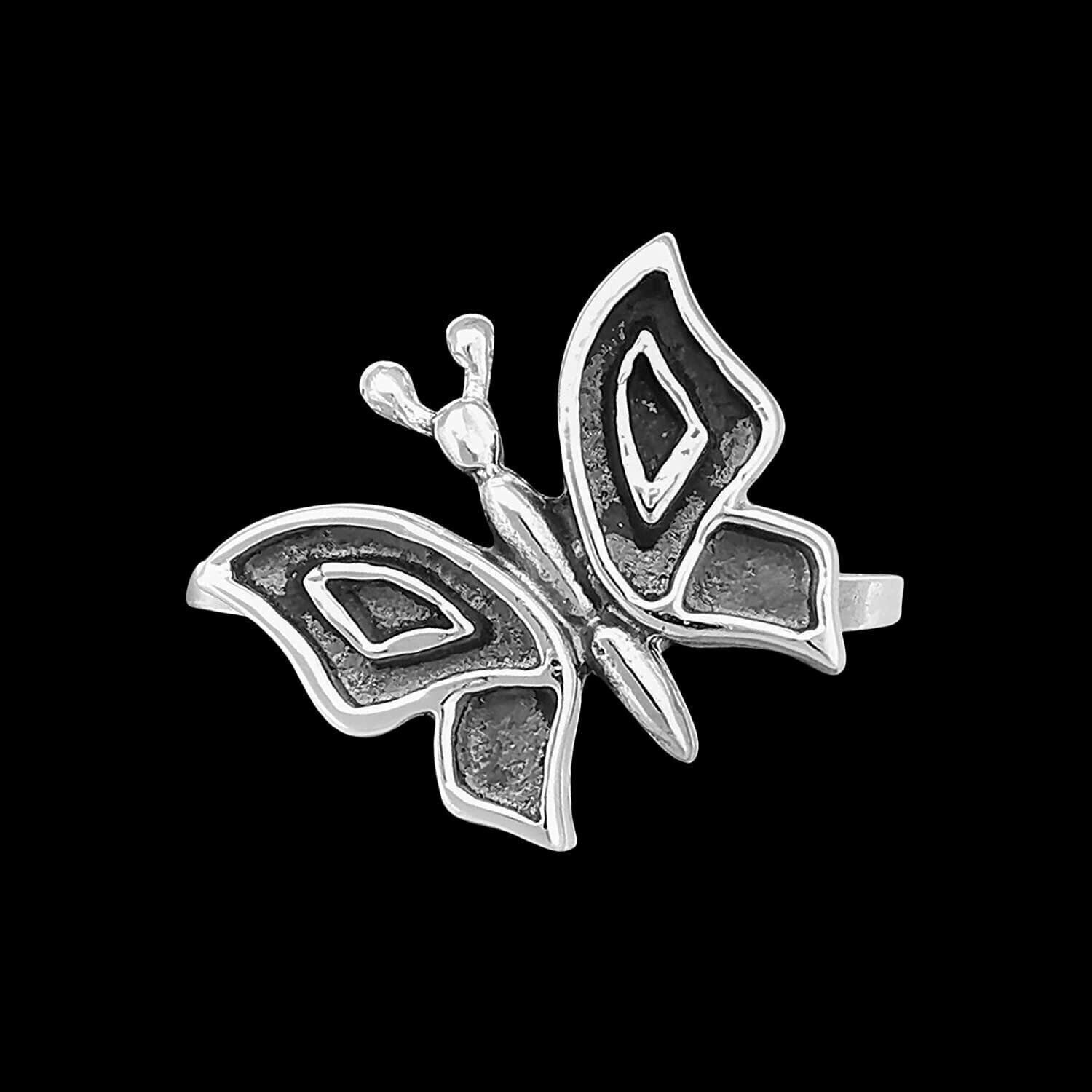 Size 6-925 Sterling Silver Shadowboxed Butterfly Ring, Detailed Geometric...