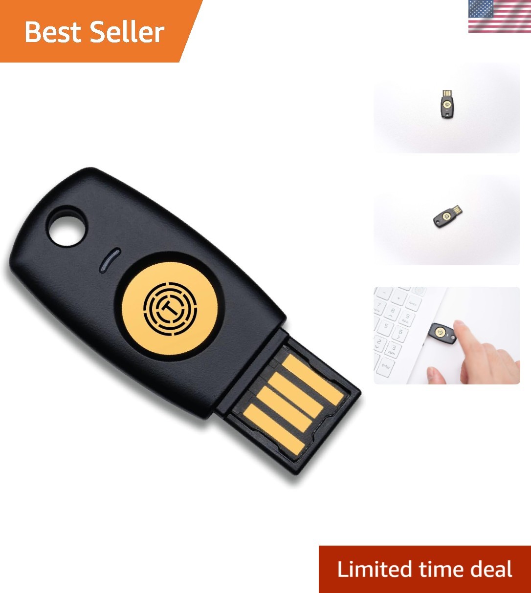 FIDO2 U2F Security Key Passkey Two-Factor Authentication 2FA USB Key PIN+Touc...