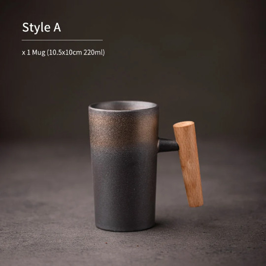 Ceramic Tea Cup with Wood Handle