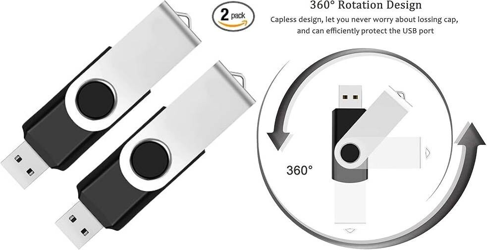 Unidad flash USB 2.0 de 64 GB paquete de 2 unidades diseño giratorio color negro