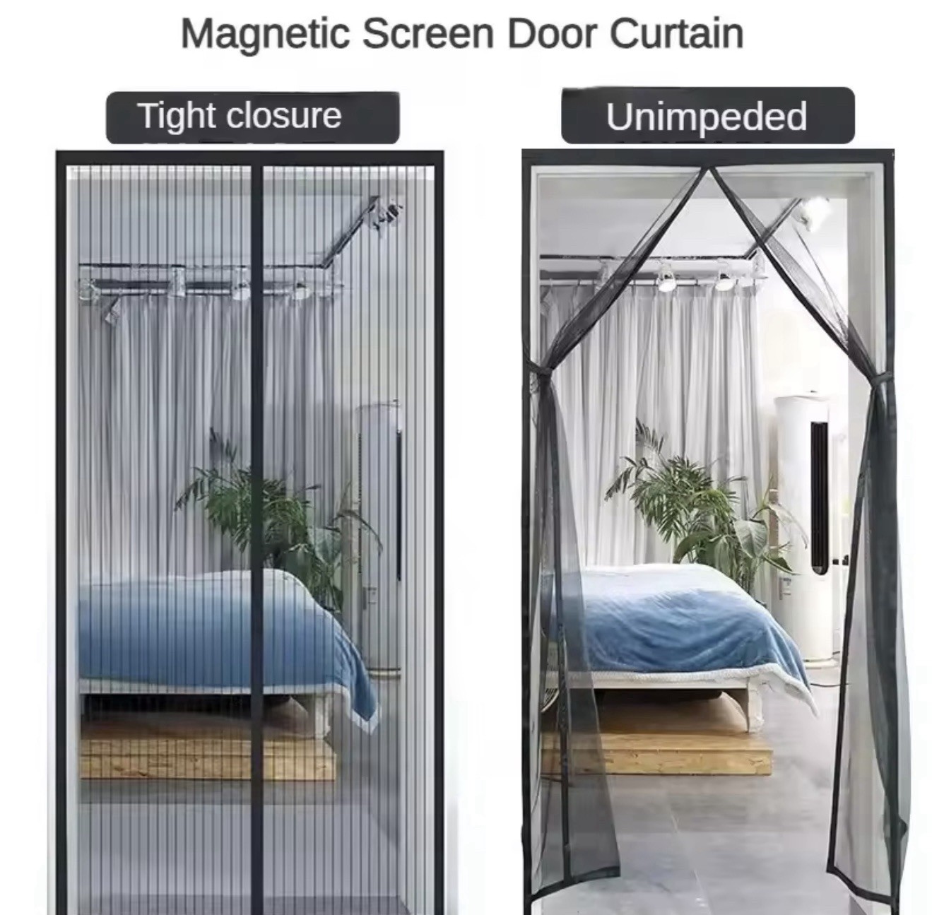 Magnetic Screen Door Curtain Black Polyester 100x210cm Adjustable