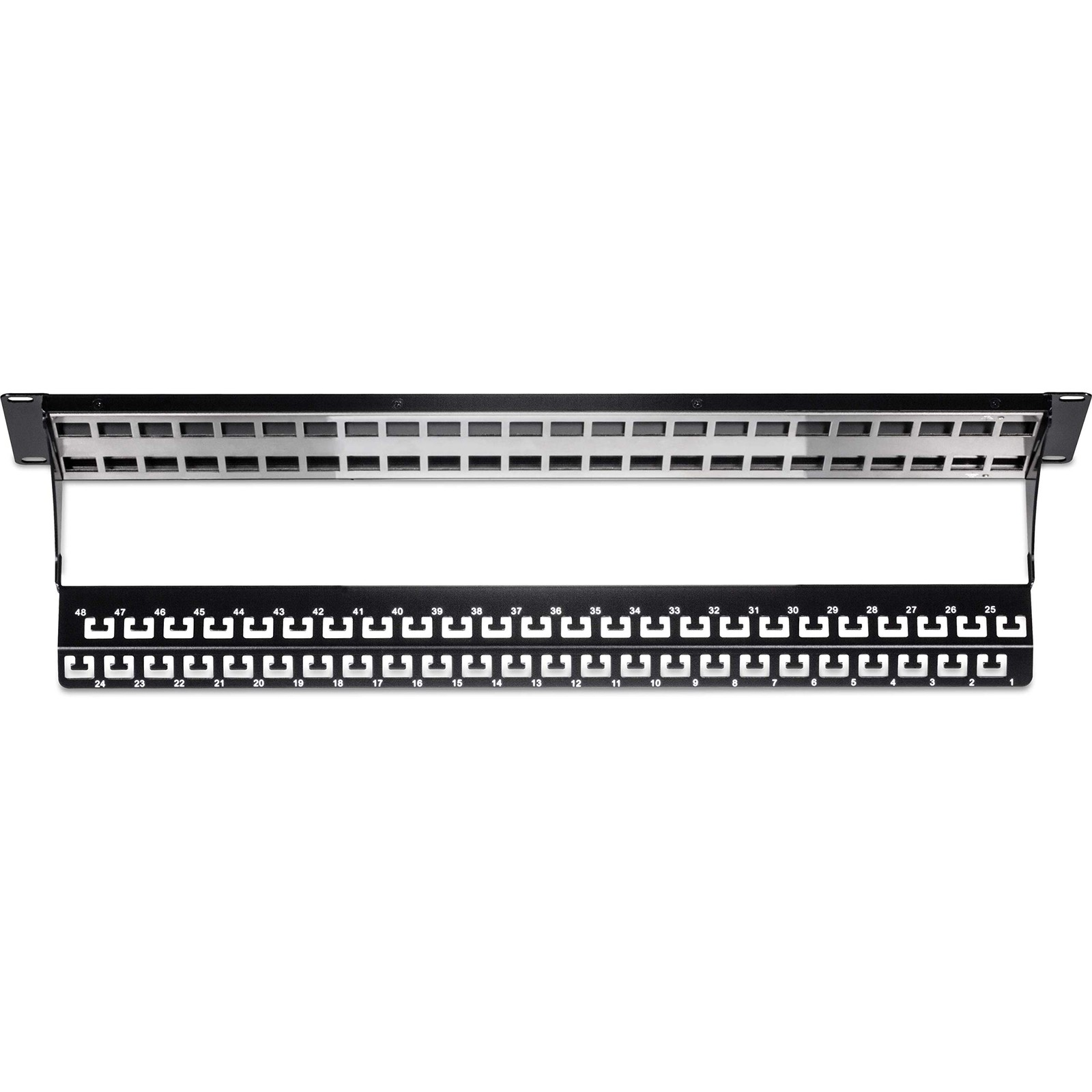 48-Port Blank Keystone Shielded 2U HD Patch Panel, 48-Port, Black