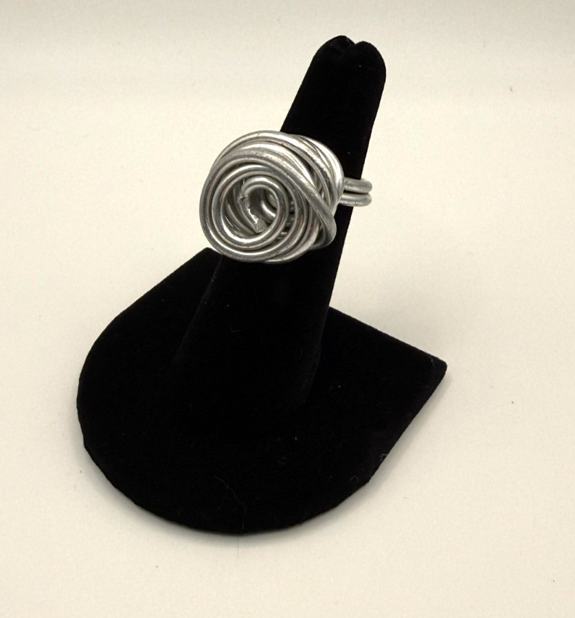 Handcrafted Adjustable Ring Silver Aluminum Wire-Wrapped Rose Size 7