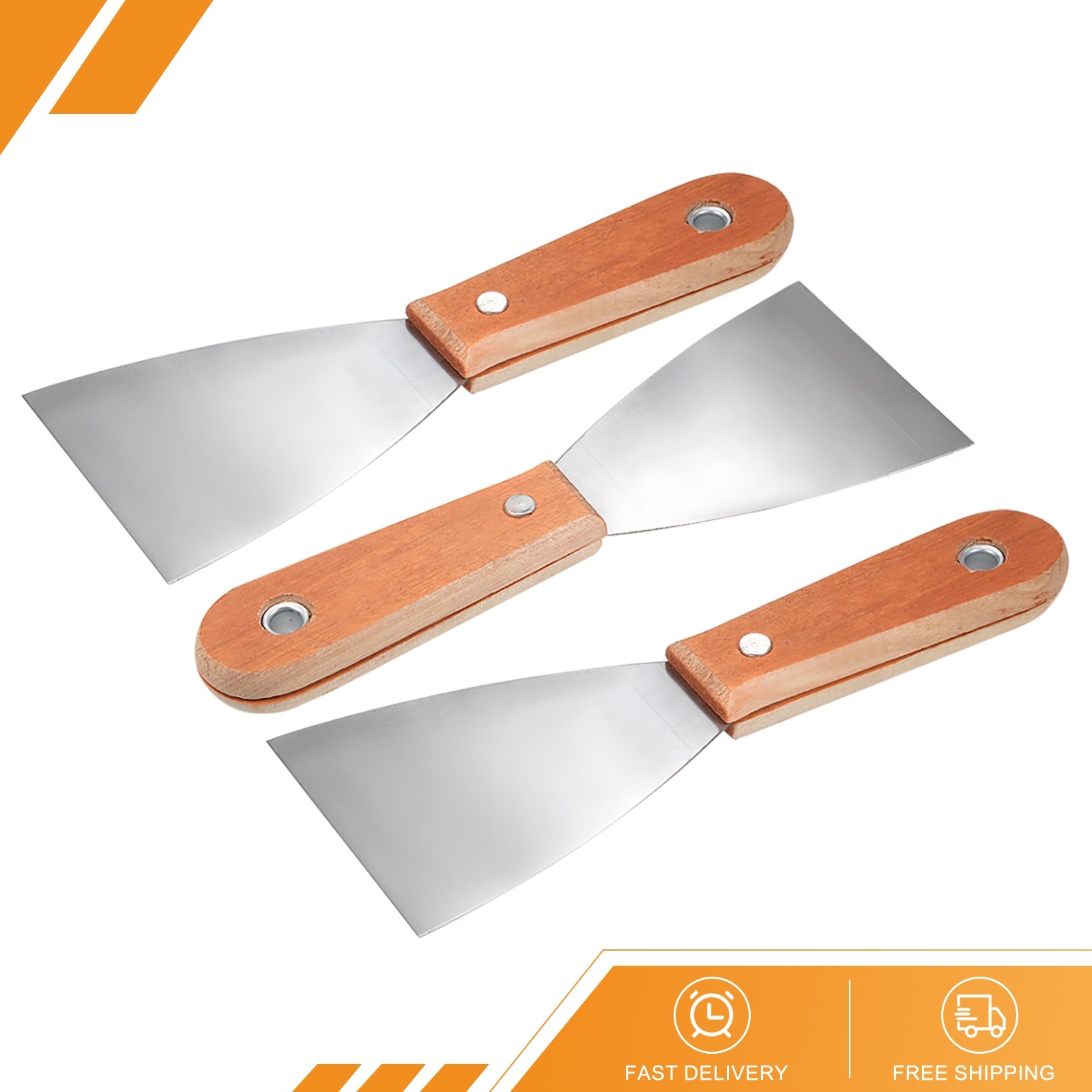 3pack Putty Taping Paint Scraper 3" Steel Blade Wood Handle Wall Floor Tile