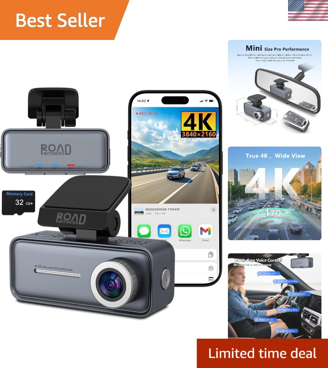 4K Mini Dash Cam Front，Front Dash Camera for Cars，WiFi Car Camera with Voice Con