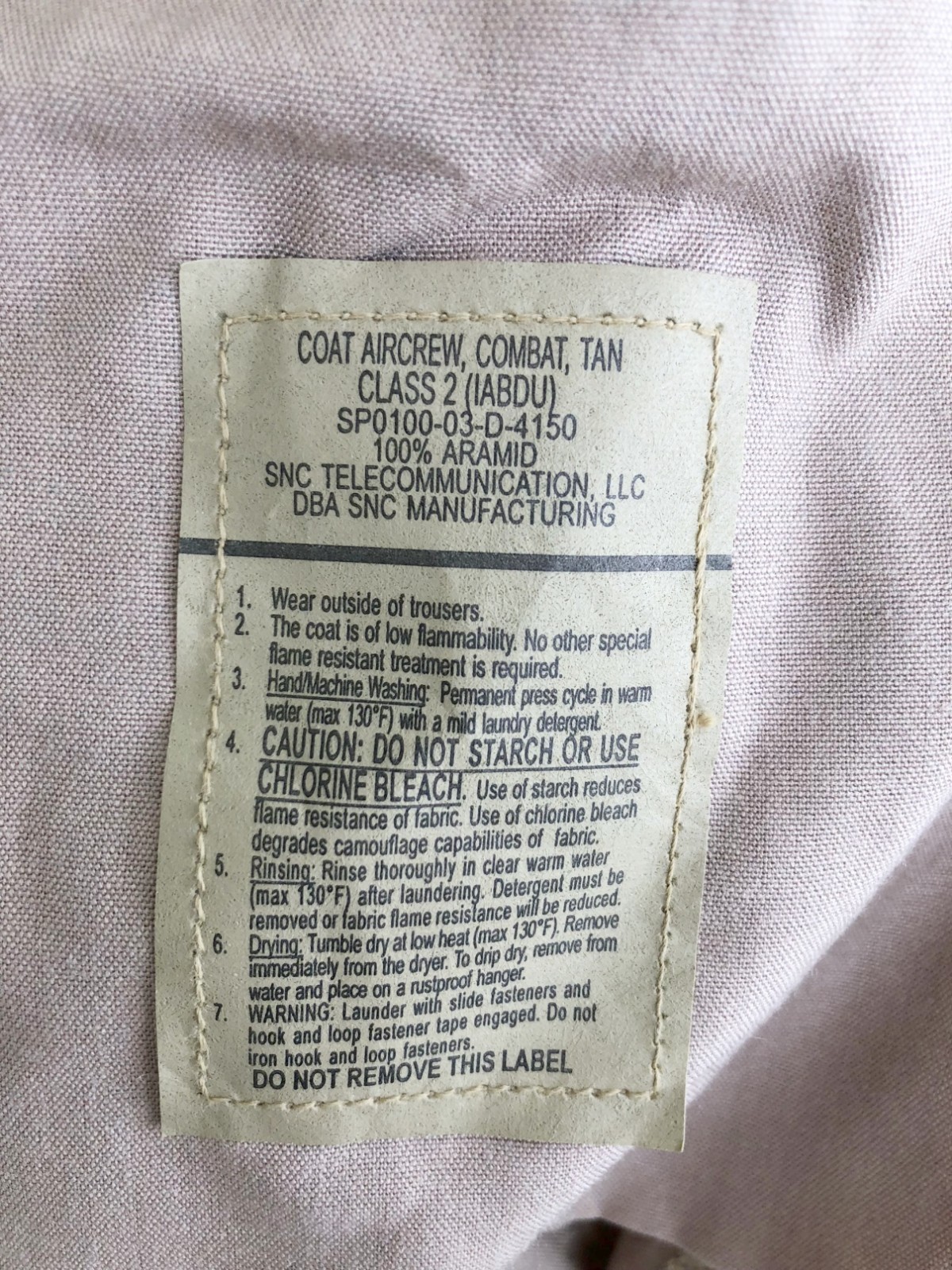 NEW USAF TAN 380 FIRE RESISTANT FLYERS AIRCREW COMBAT COAT - LARGE LONG.