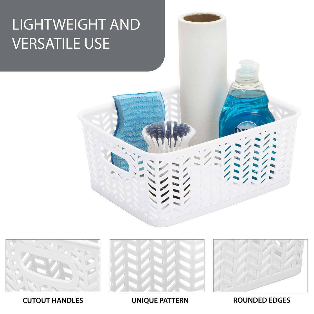 3 Pack Small Herringbone Cube Storage Bin Basket in White