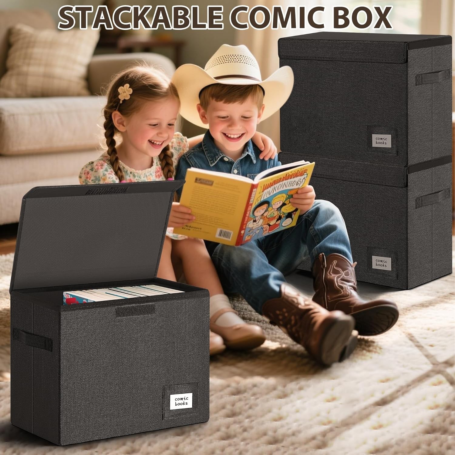 Comic Book Storage Box Collapsible Stackable Moistureproof Comic Case with Lid