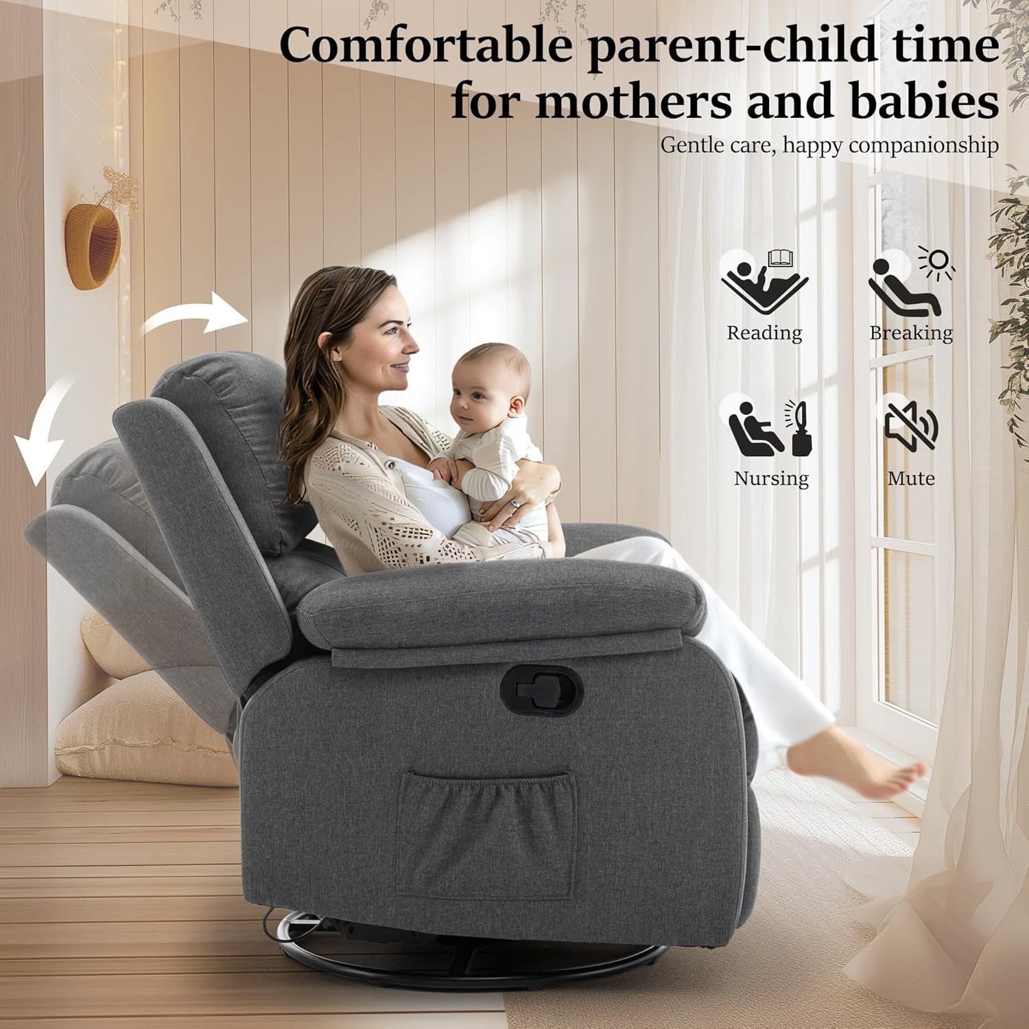 Recliner Chair, 360 Swivel Rocker Chair for Adults, Small Rocking Recliner Chair