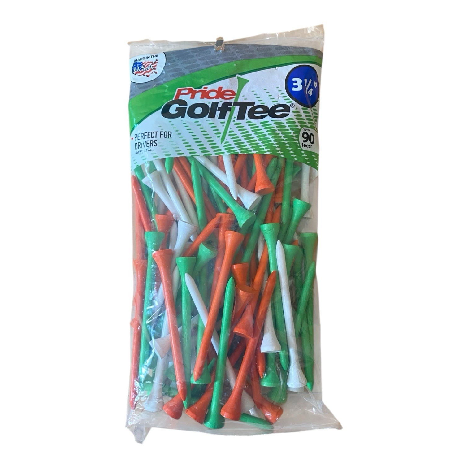 Pride Golf Tee 3 1/4 Citrus Green White Orange Wood Tees 90 Count NEW
