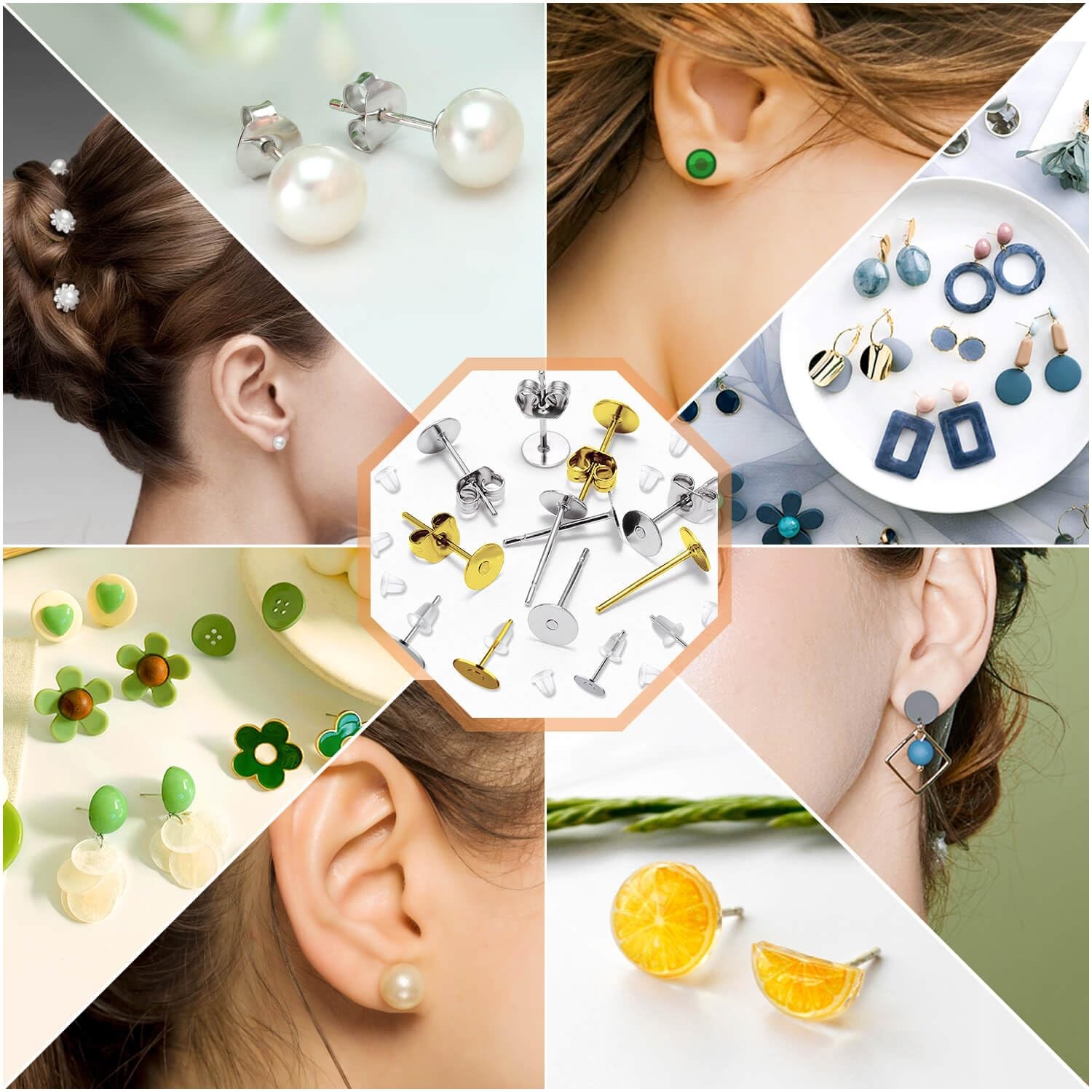 Hypoallergenic Earring Posts and Backs, Caffox 2000pcs Stud Earrings Making Kit
