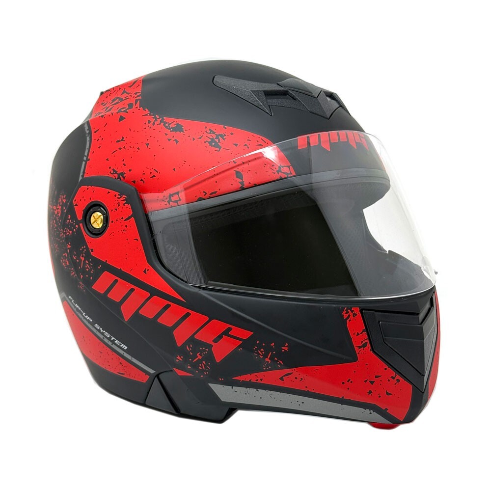 MMG Adult Motorcycle Modular Full Face Helmet Flip up Visor (Black/Red, Medium)