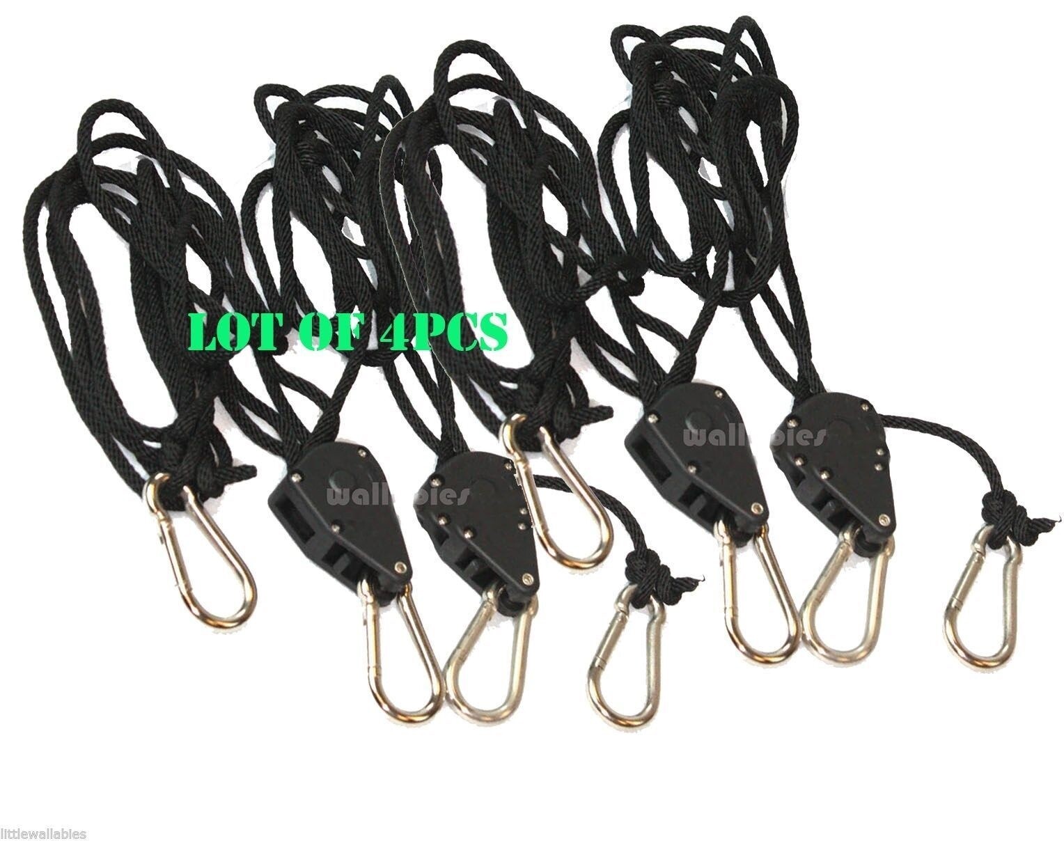 Heavy Duty 2 Pair (4pcs) 150lbs Grip Rope Ratchet Grow Light Fan Filter Hanger