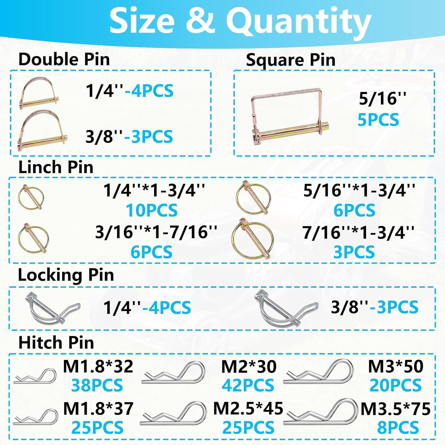 202Pcs Hitch Pins Clip Pins Assortment Kit, Heavy Duty Hitch Pins R Clip, Linch