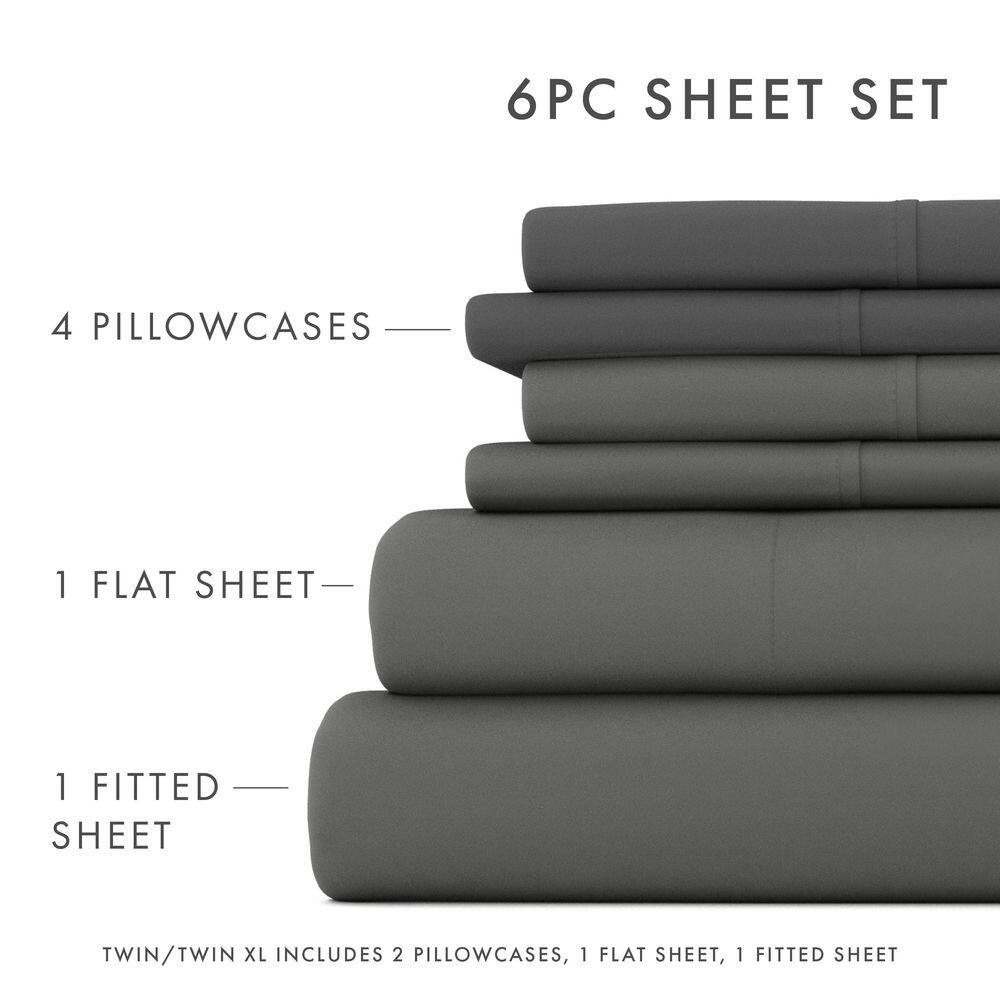 6-Piece Gray Solid Microfiber Full Sheet Set
