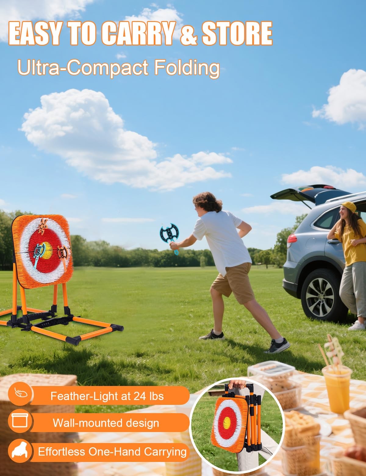 Axe Throwing Game for Backyard - 8 & 8 24 Inches Target, Orange