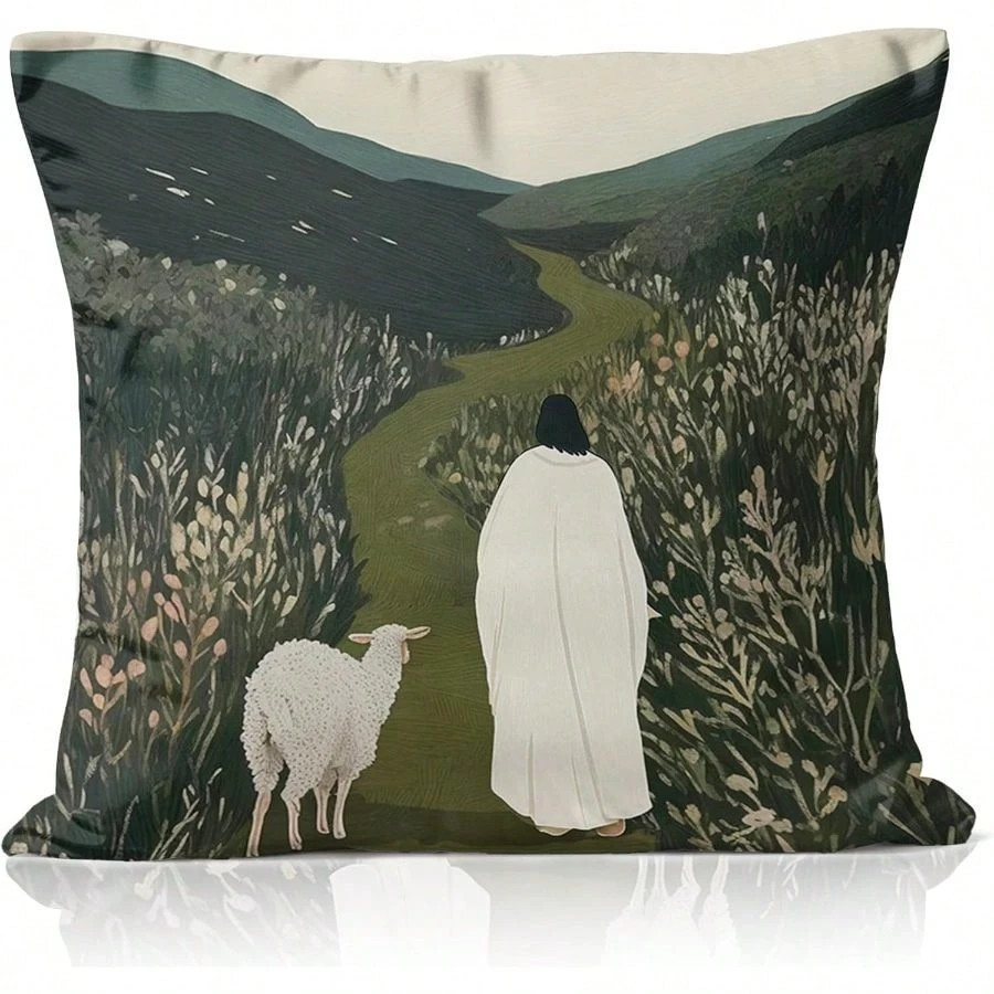 Jesus And Lost Lamb Christian Decorative Throw Pillow Covers 18X18 Inch,