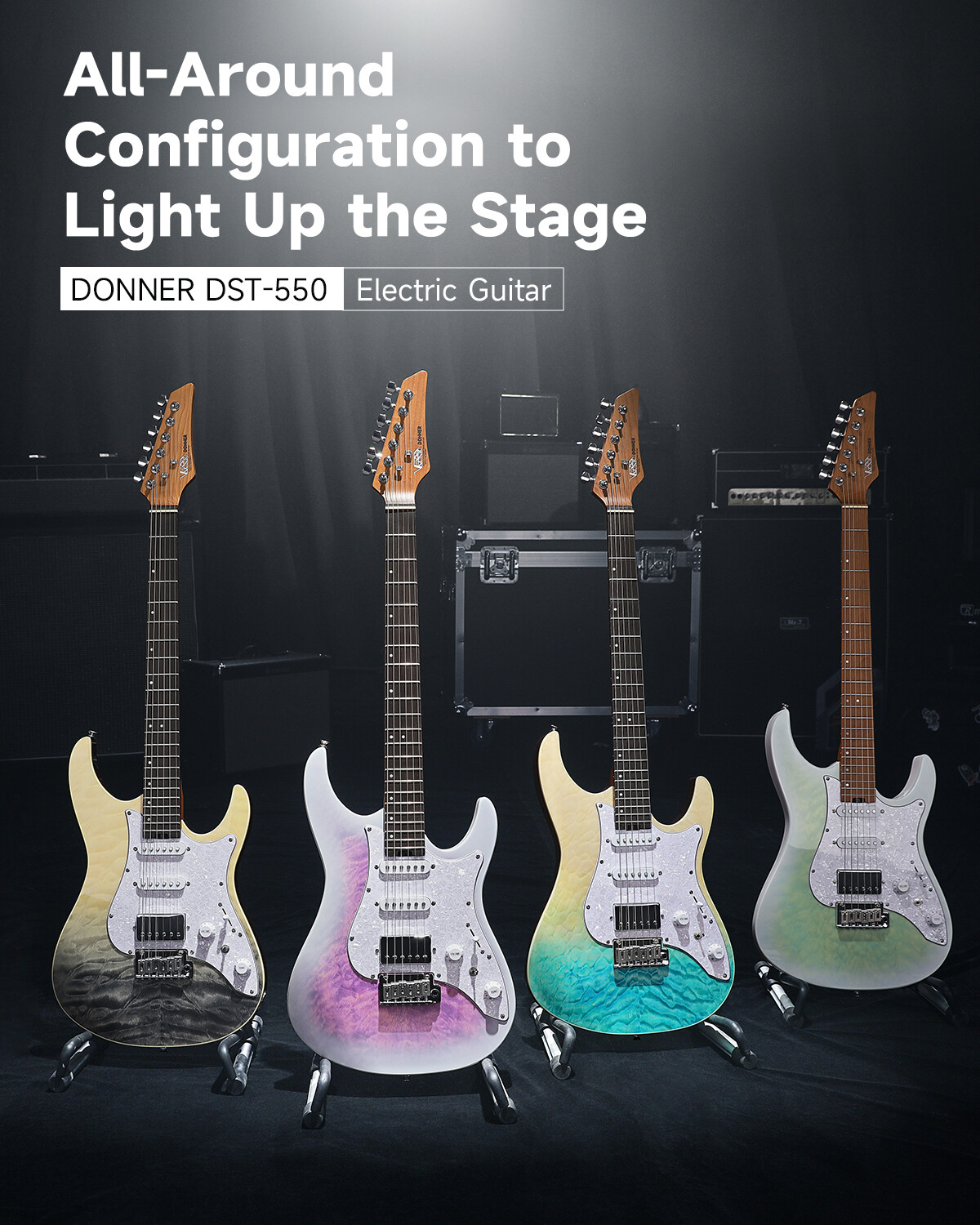 Donner DST-550 Full Size Electric Guitar With Tremolo Bar Gig Bag | Black Mirage