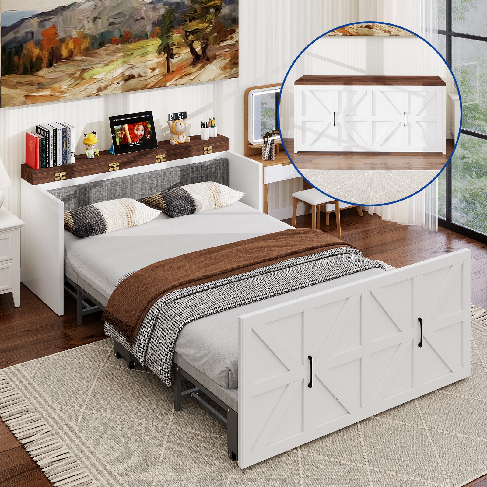 NAIZEA Twin Full Murphy Bed Cabinet Folding Bed Roll Away Beds w / 2" T Mattress