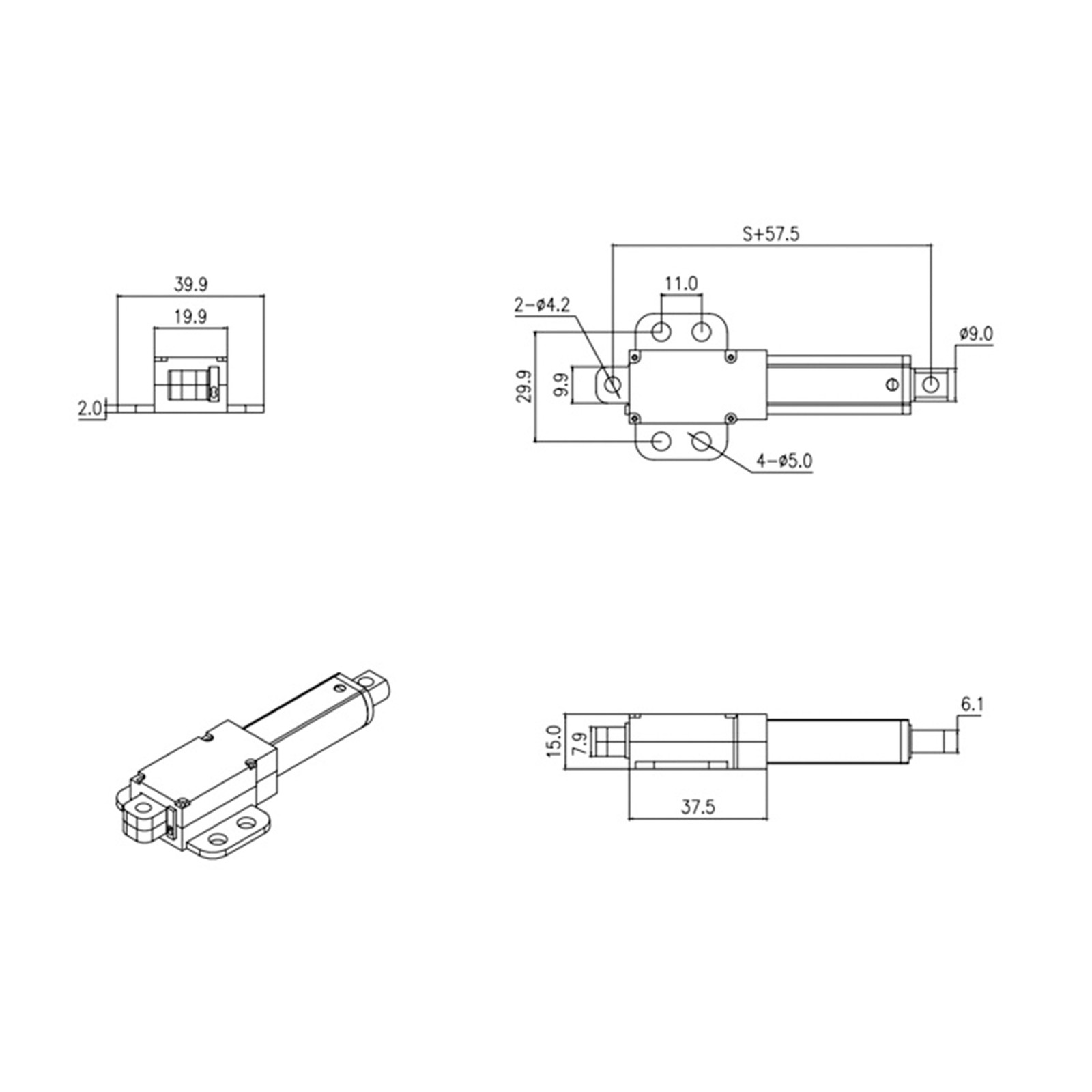 Linear Actuator 150mm Stroke Short Circuit Protection Linear Actuator Tool Part
