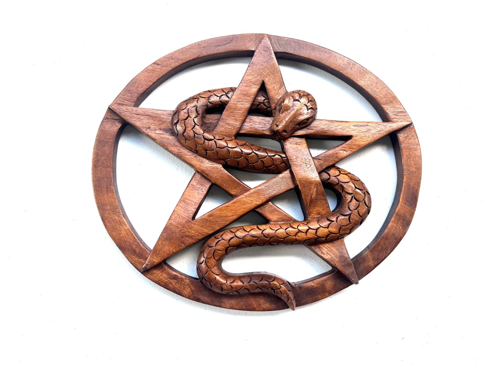 Hand Carved Teak Wood Snake Frame - 12x10 inch Wall Art Handmade Wood Carving