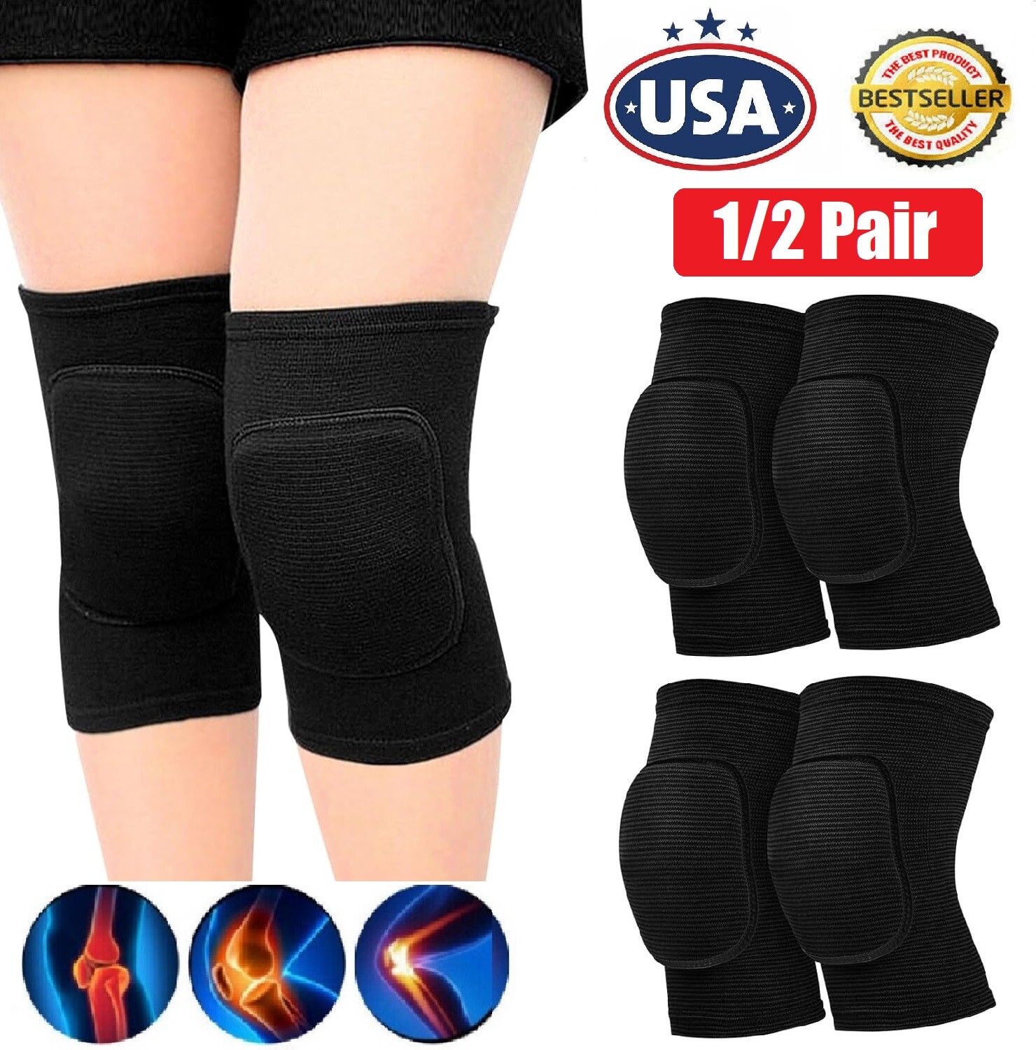 2Pairs Sports Knee Protective Pads Knees Breathable Volleyball Yoga Men Women US