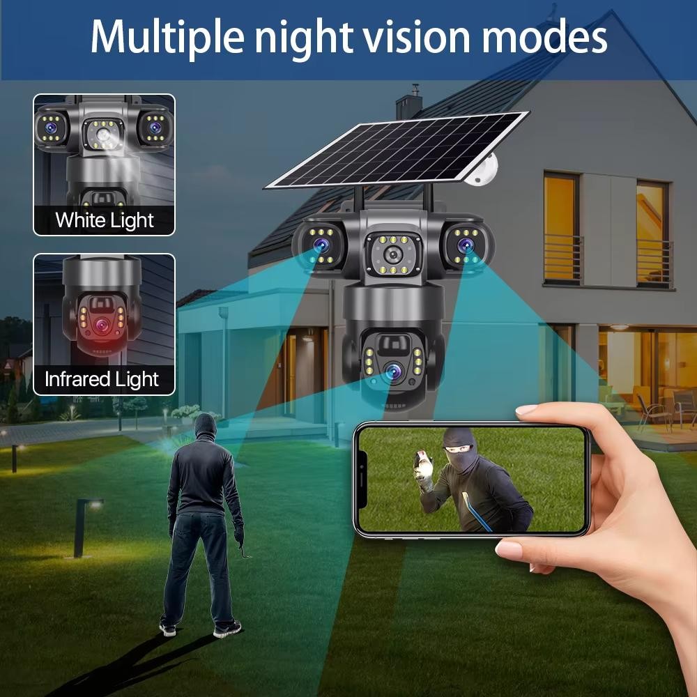 Solar Battery Powered Wireless WiFi Home Security Camera System Outdoor Pan/Tilt