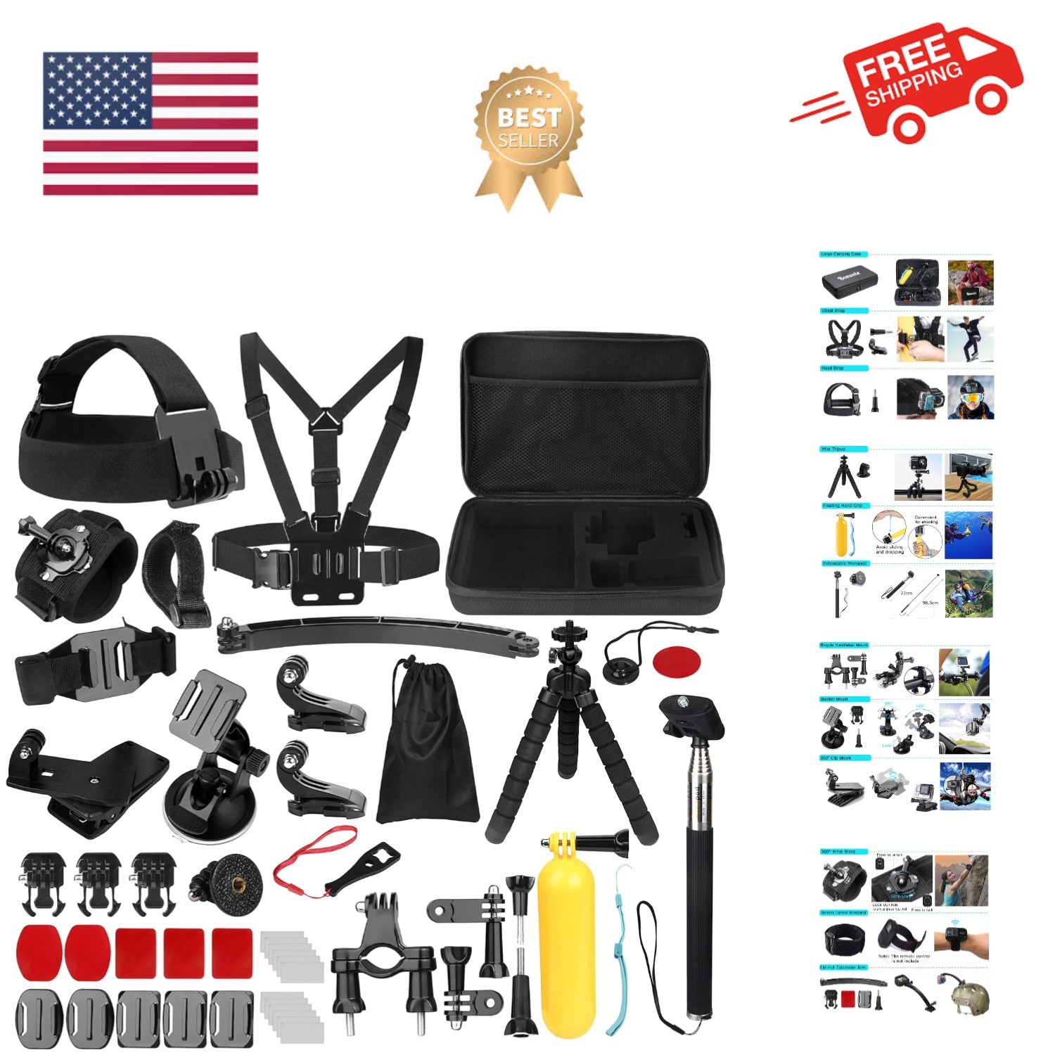 Action Cameras Accessory Kit, 50-in-1 Sports Camera Accessory Kit Compatible ...