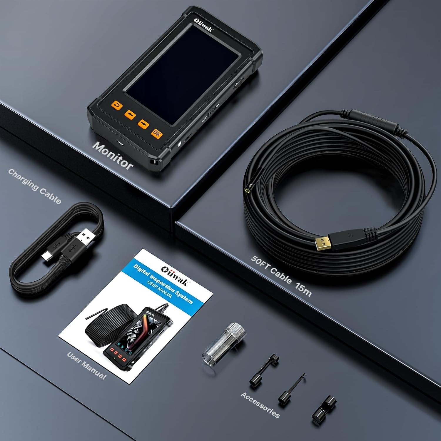Portable 50FT Borescope Camera with 6 LED Lights - Perfect for Pipes & Engines