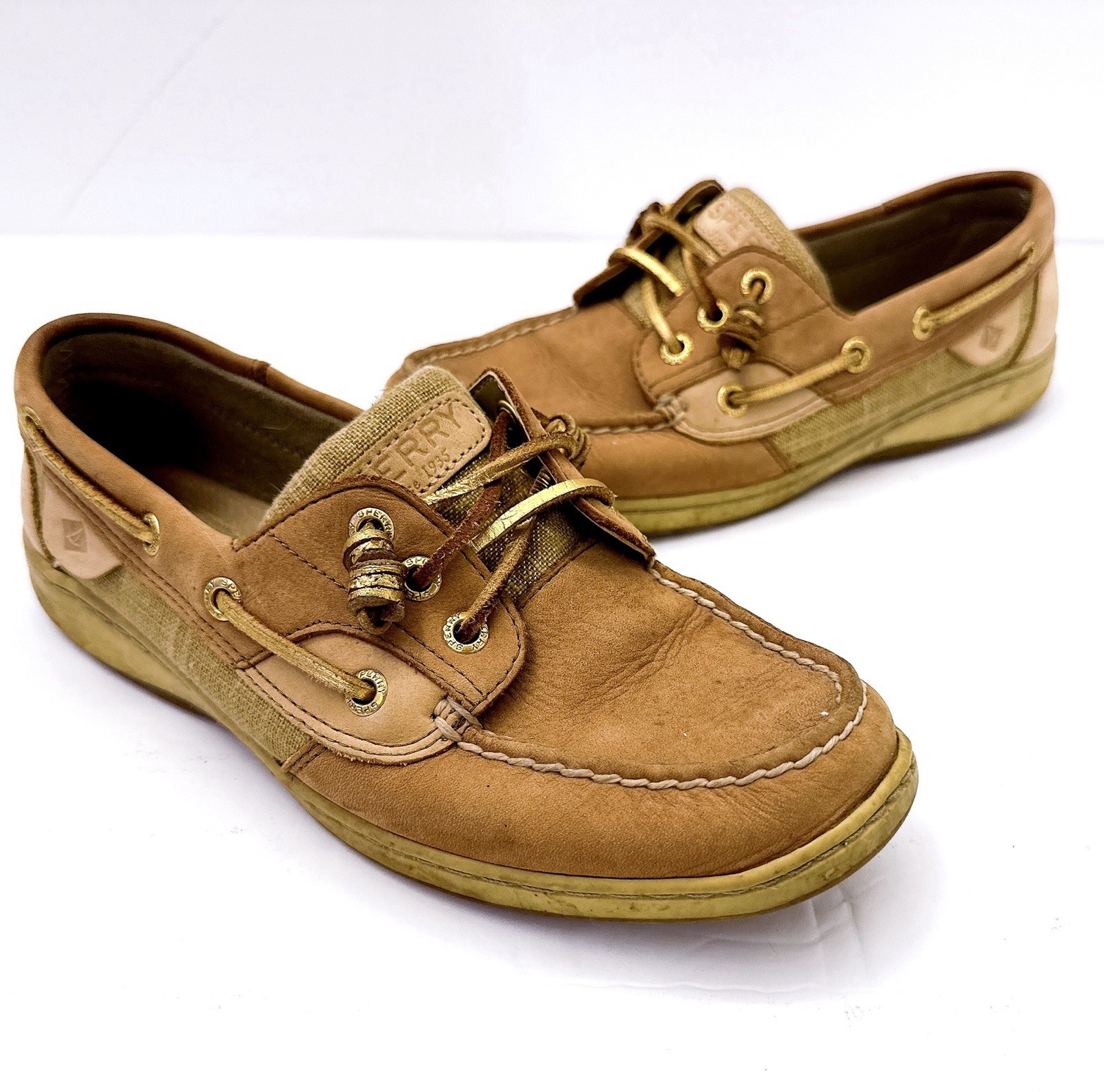 Sperry Top Sider Women's Size 7 M Angelfish Loafer Gold Tan Boat Shoes STS90823