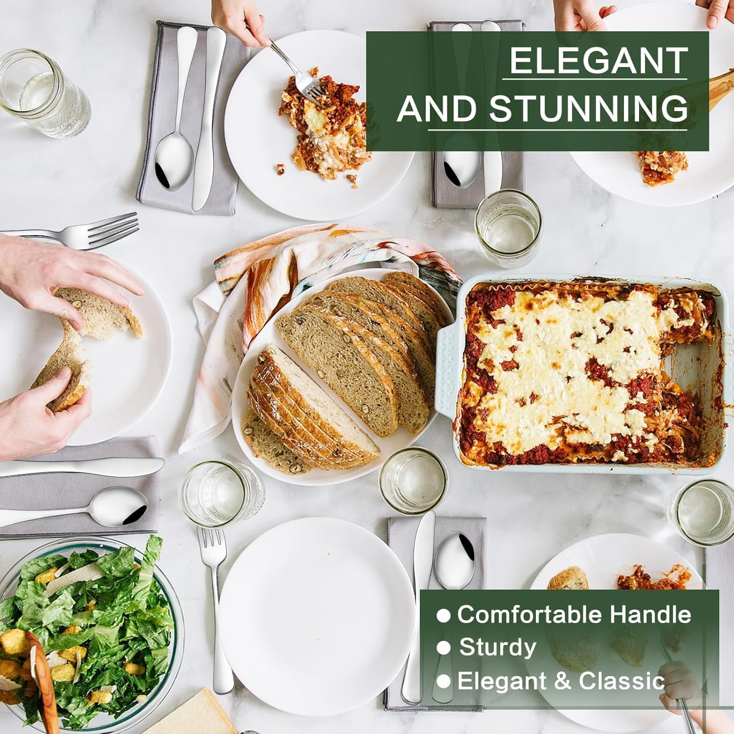 68 Pieces Silverware Set with Serving Utensils Set, Stainless Steel Flatware Se
