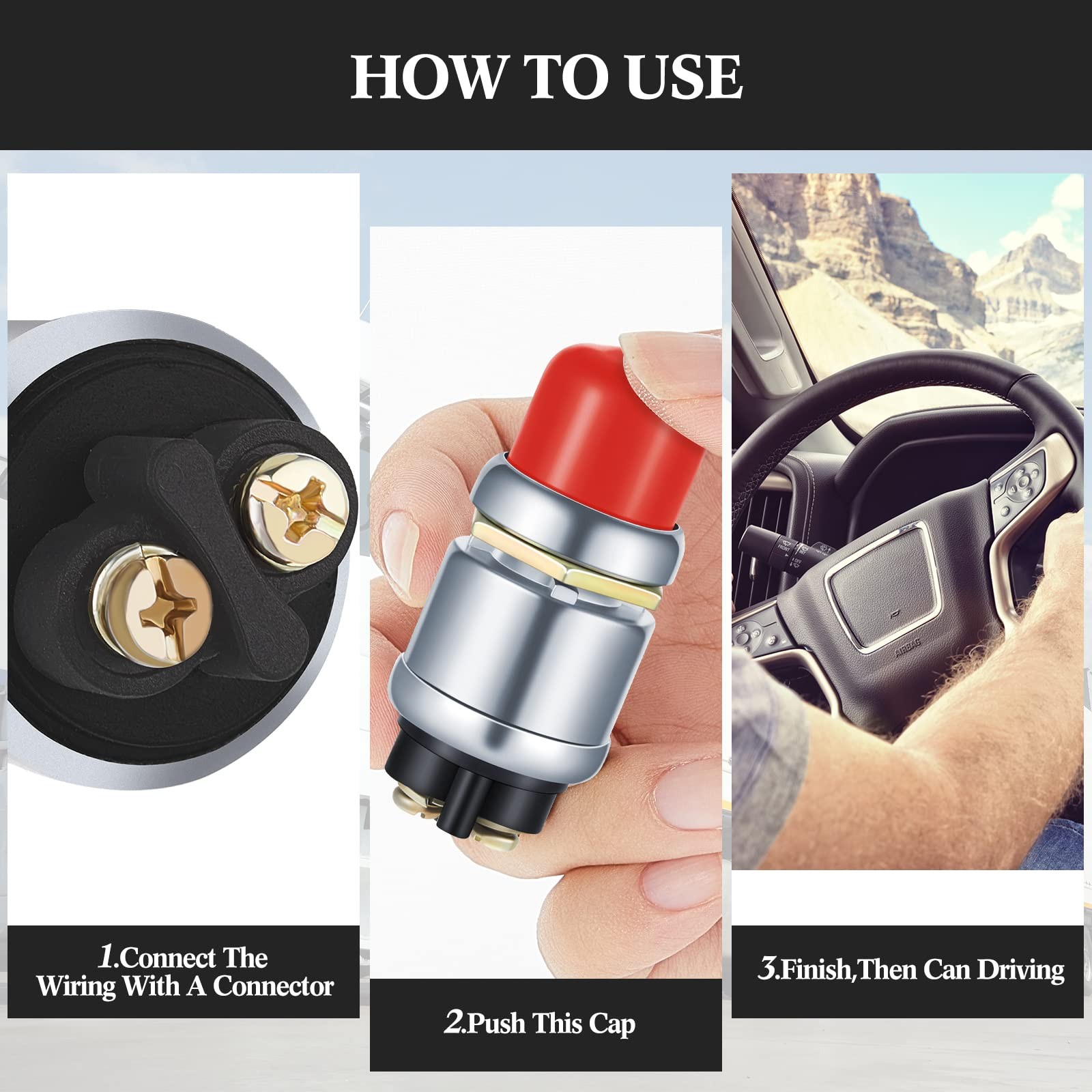 Engine Start Push Button Momentary 12V and 24V Waterproof Switch Push to Start B