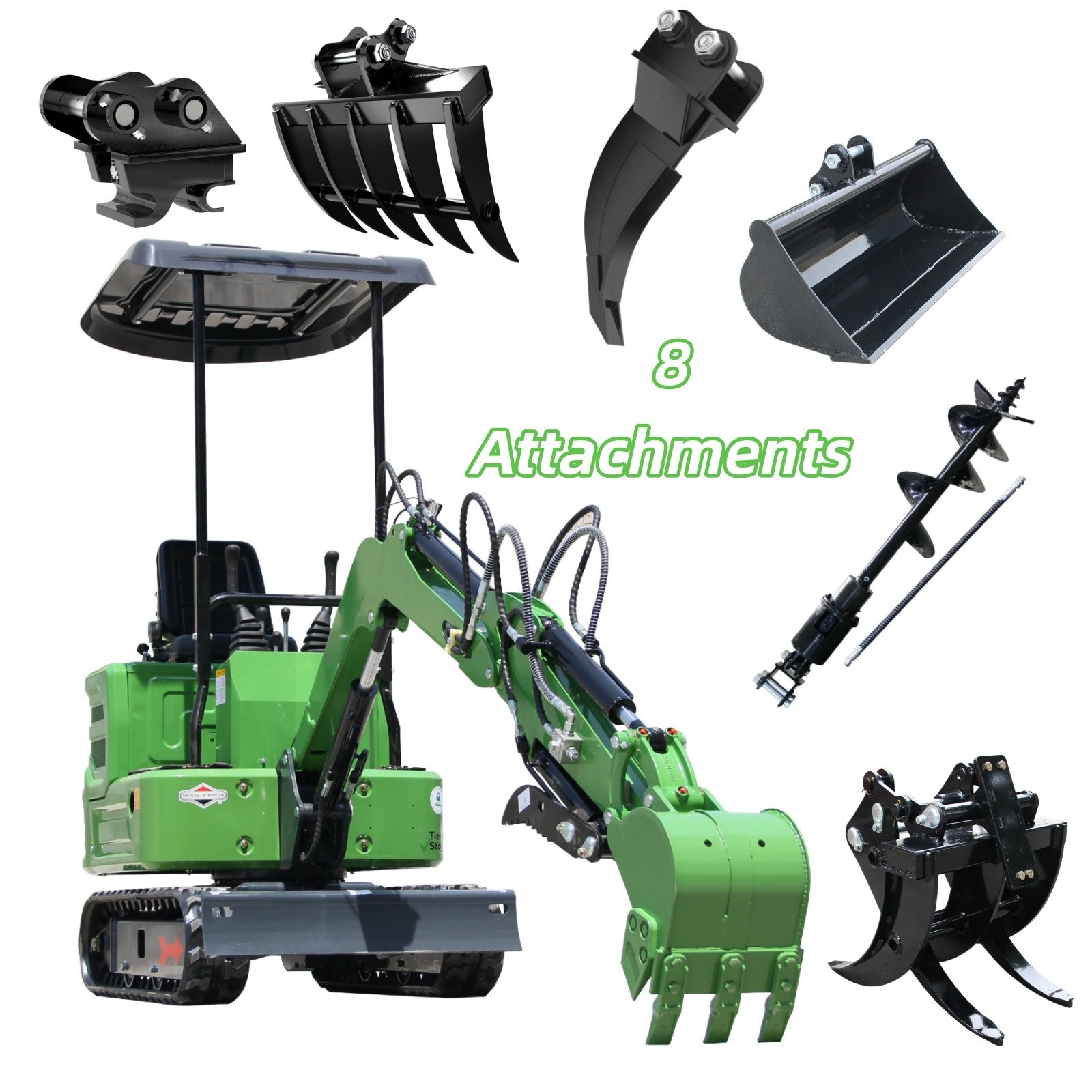 1 Ton Mini Excavator Hydraulic Tracked Diggers B&S Engine with 8 Attachments USA