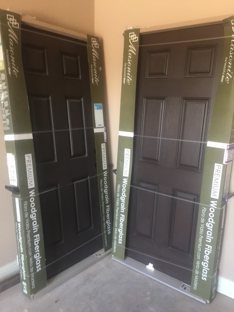 Front Entry Door Masonite Premium Wood Grain Fiberglass Door Chestnut 36 x 80
