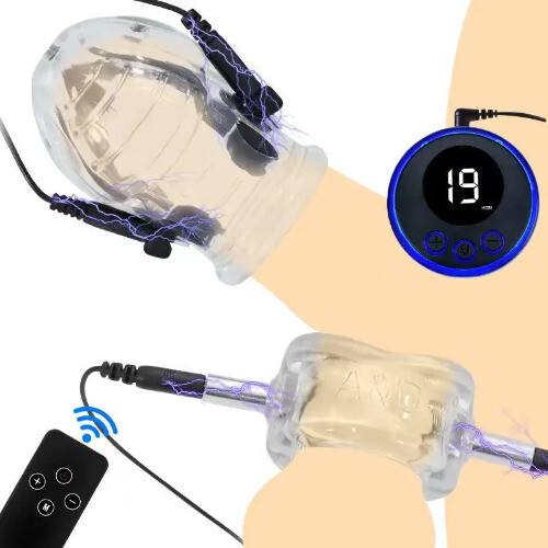 Electric E-Stim MEN-Penis-Stretcher Enhancer Ball-Scrotum-Ring-Delay-Ejaculation